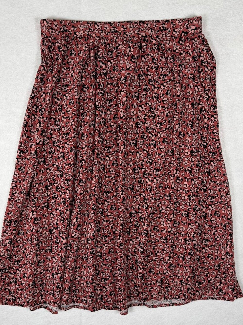 Nine West Womens Medium Pink Floral Print Stretch Waist Midi Skirt